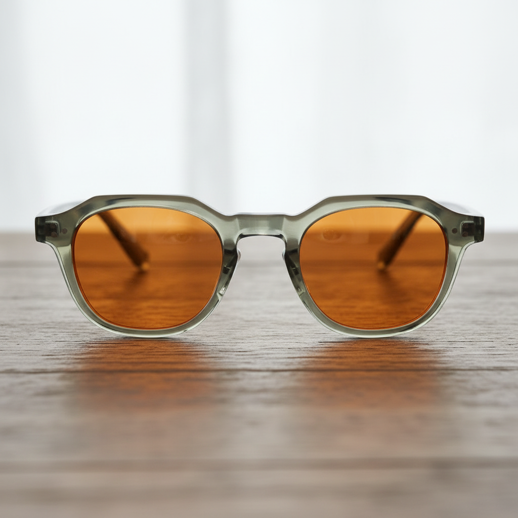 April Orange Tinted Lens Sunglasses - Transparent green Geometric TR90 Frame - Lifestyle Shot