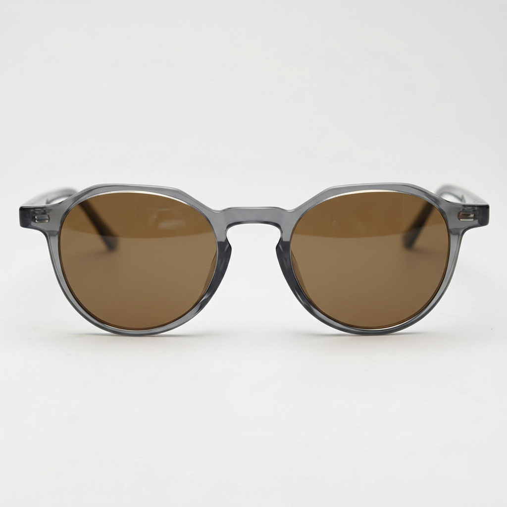 Cherry Brown Tinted Lens Sunglasses - Grey Geometric TR90 Frame - Front View