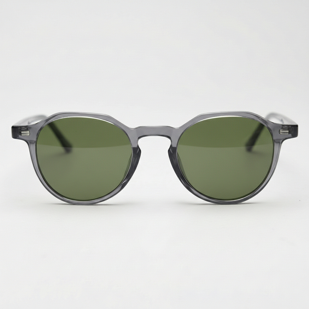 Cherry Green Tinted Lens Sunglasses - Grey Geometric TR90 Frame - Front View