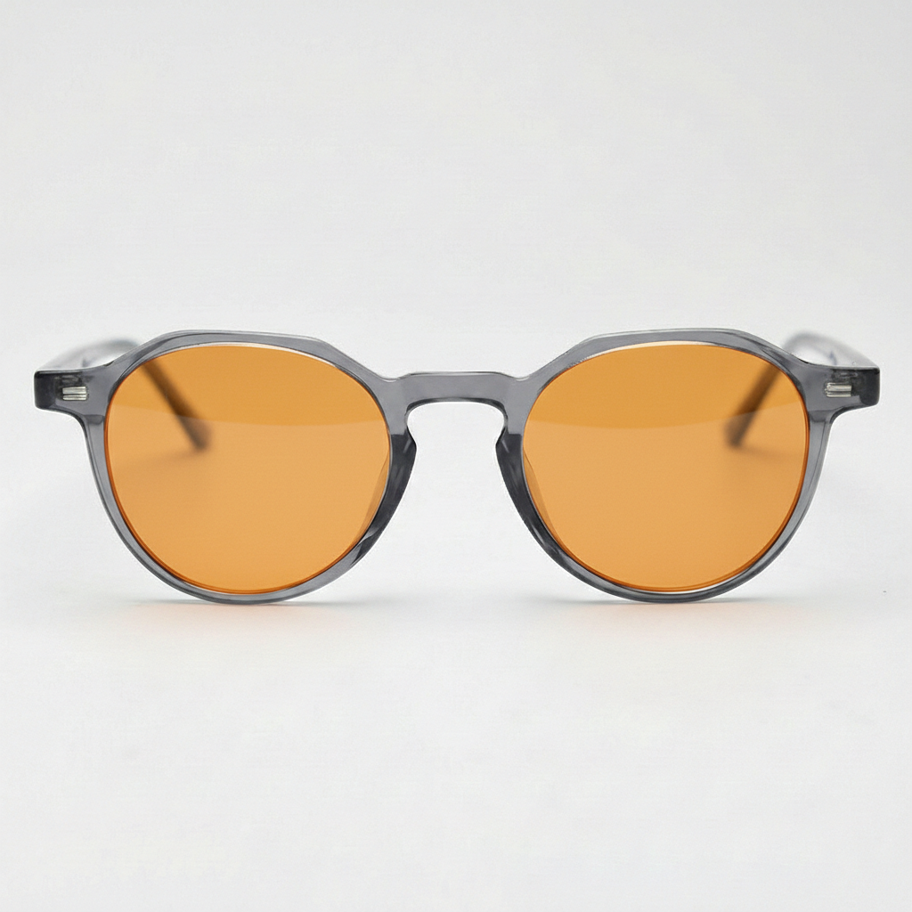 Cherry Orange Tinted Lens Sunglasses - Grey Geometric TR90 Frame - Front View
