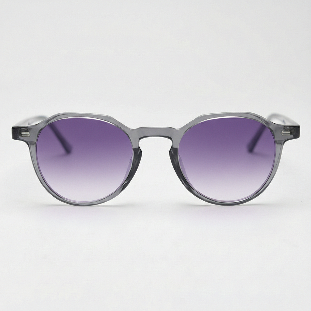 Cherry Purple Gradient Lens Sunglasses - Grey Geometric TR90 Frame - Front View