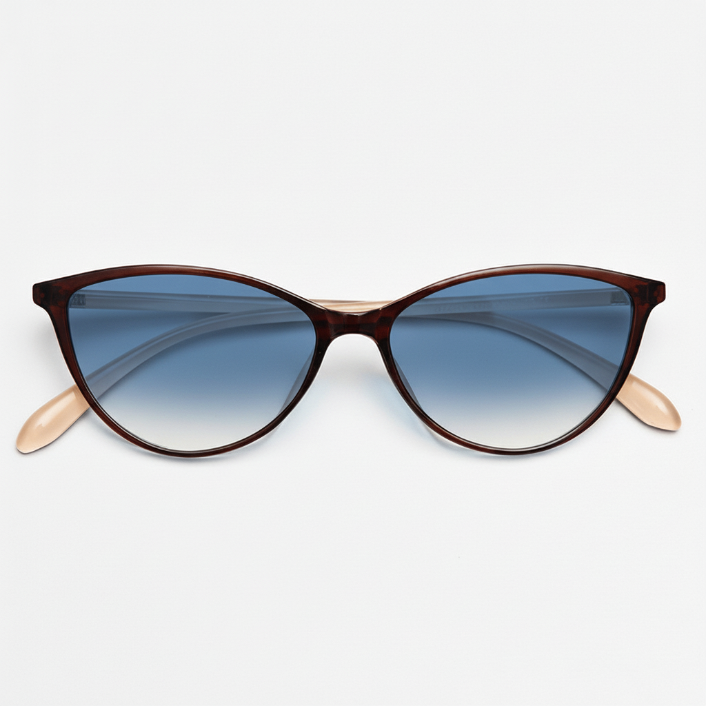 Dawn Blue Gradient Lens Sunglasses - Red Cat-eye TR90 Frame - Front View