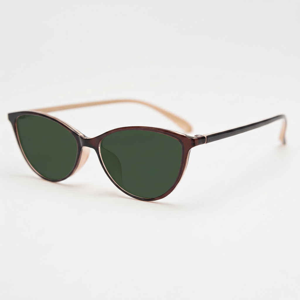 Dawn Green Tinted Lens Sunglasses - Red Cat-eye TR90 Frame - Side View