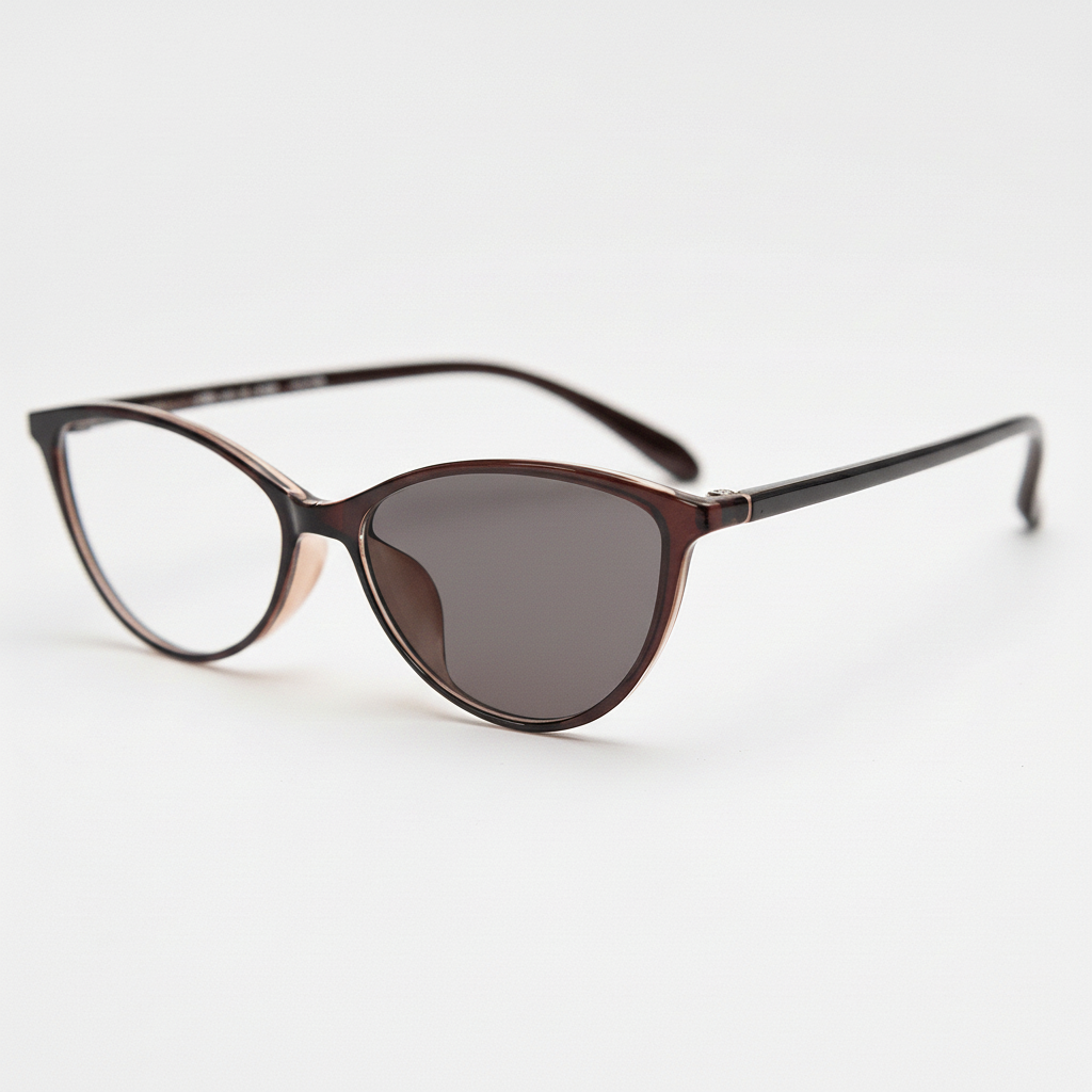 Dawn Grey Photochromic Lens Glasses - Red Cat-eye TR90 Frame - Side View