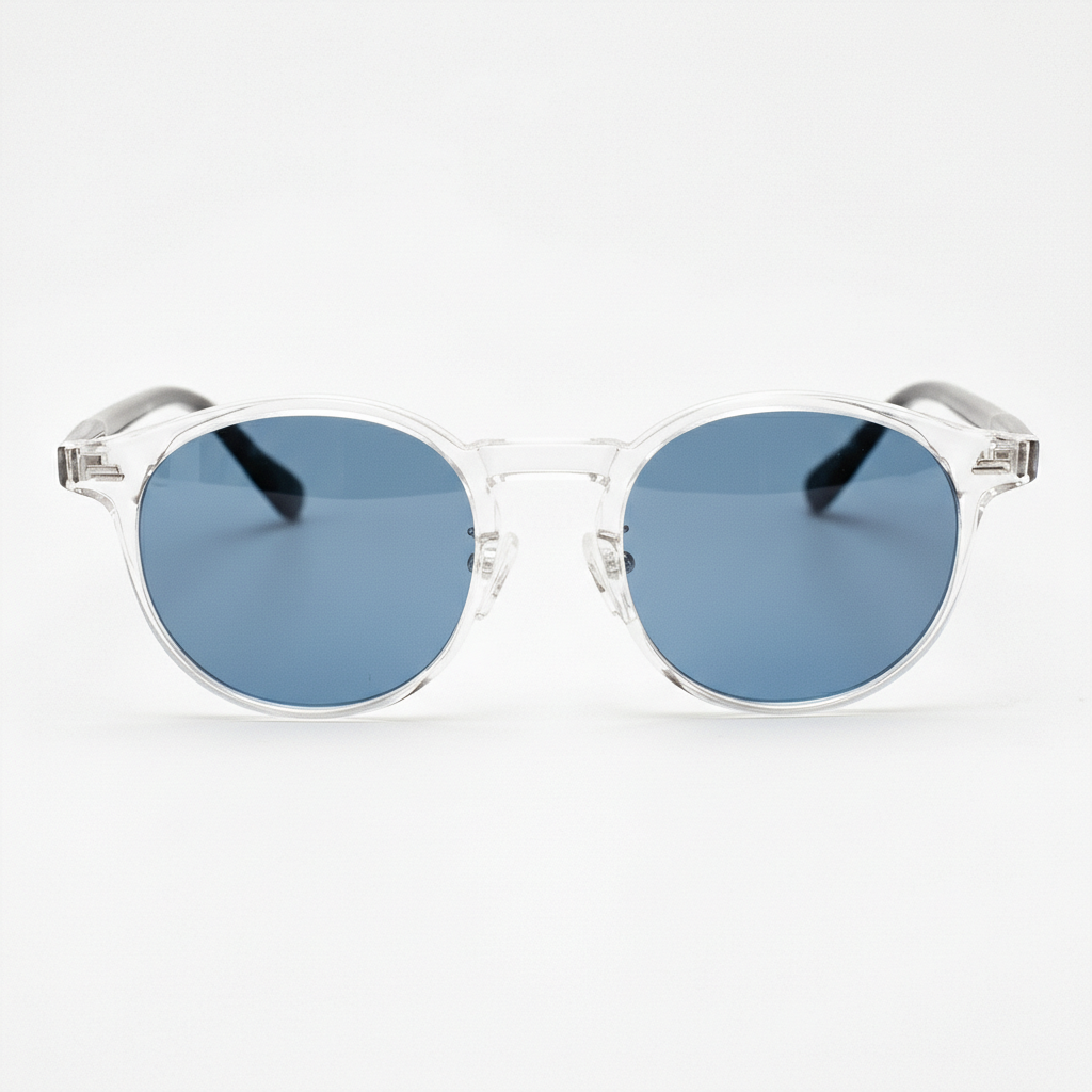 Erin Blue Tinted Lens Sunglasses - Clear Round TR90 Frame - Front View