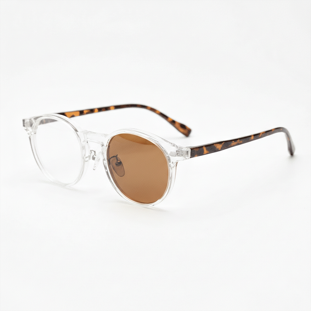 Erin Brown Photochromic Lens Glasses - Clear Round TR90 Frame - Side View