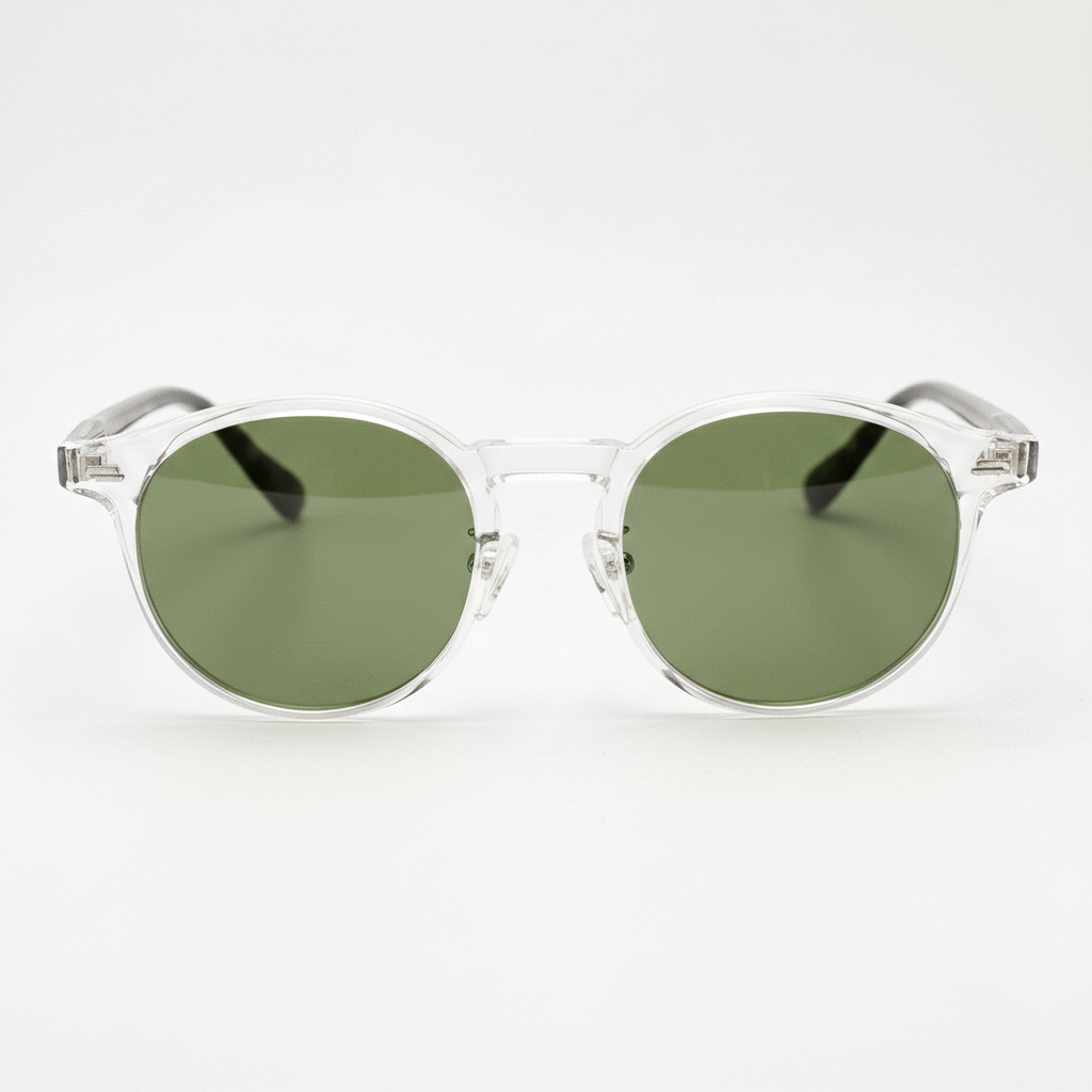 Erin Green Tinted Lens Sunglasses - Clear Round TR90 Frame - Front View