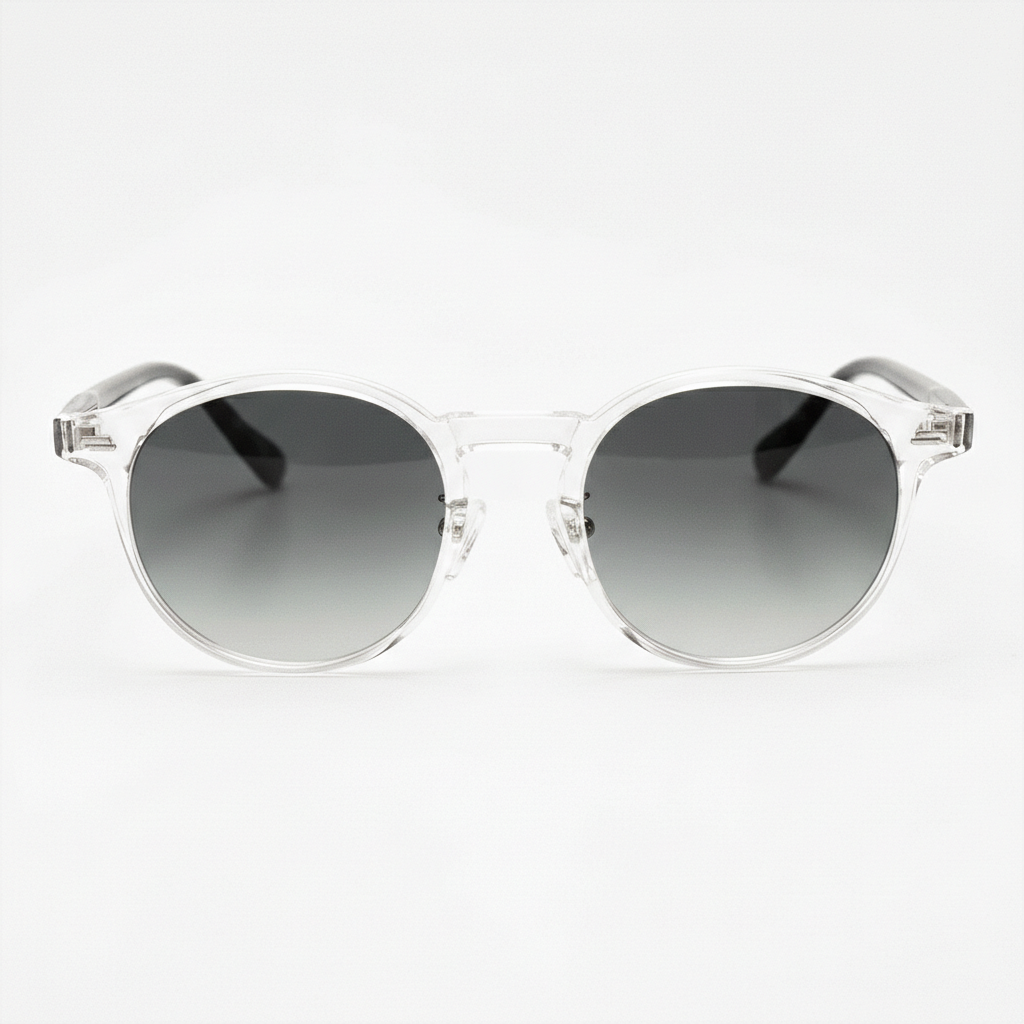 Erin Grey Gradient Lens Sunglasses - Clear Round TR90 Frame - Front View