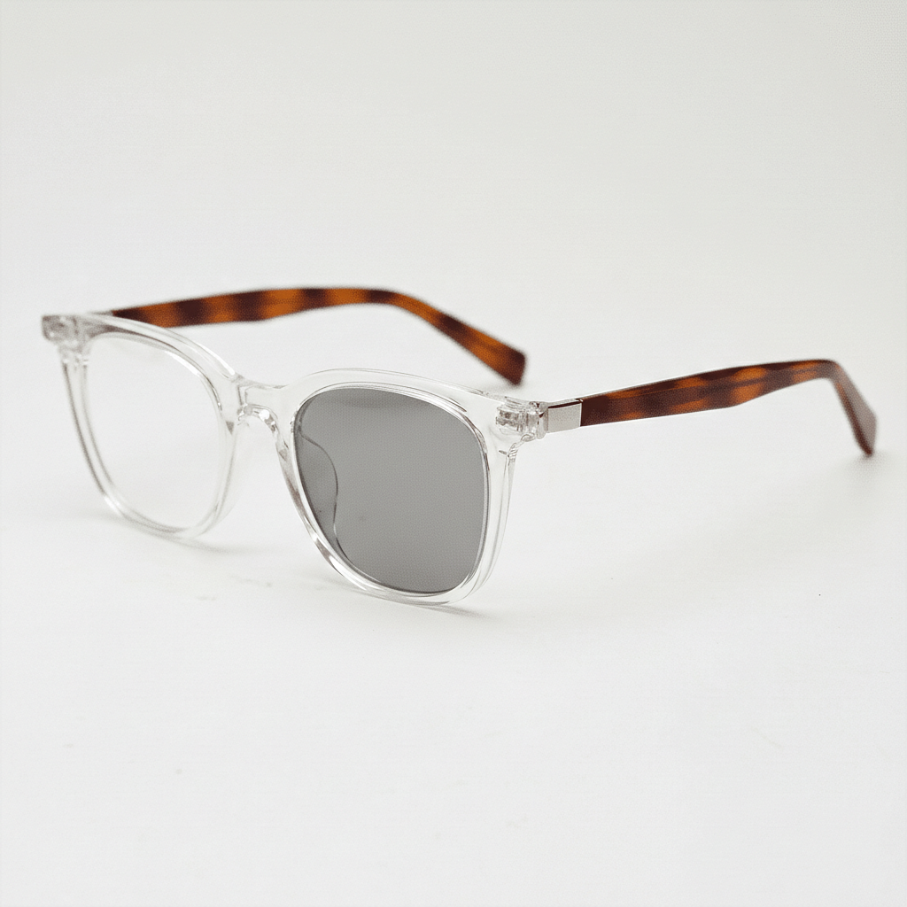 Faith Grey Photochromic Lens Glasses - Clear Rectangle TR90 Frame - Side View