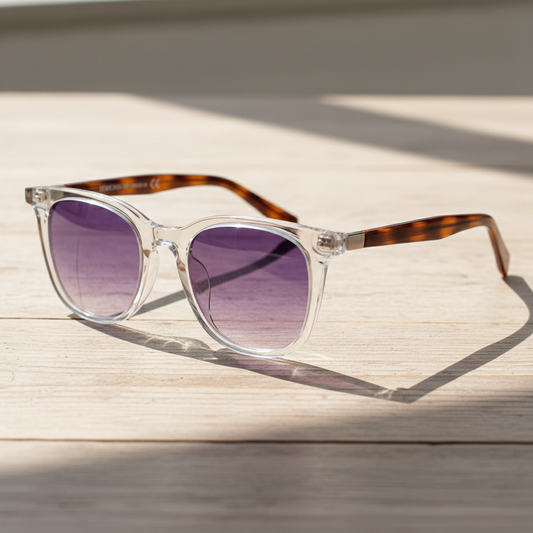 Faith Purple Gradient Lens Sunglasses - Clear Rectangle TR90 Frame - Lifestyle Shot