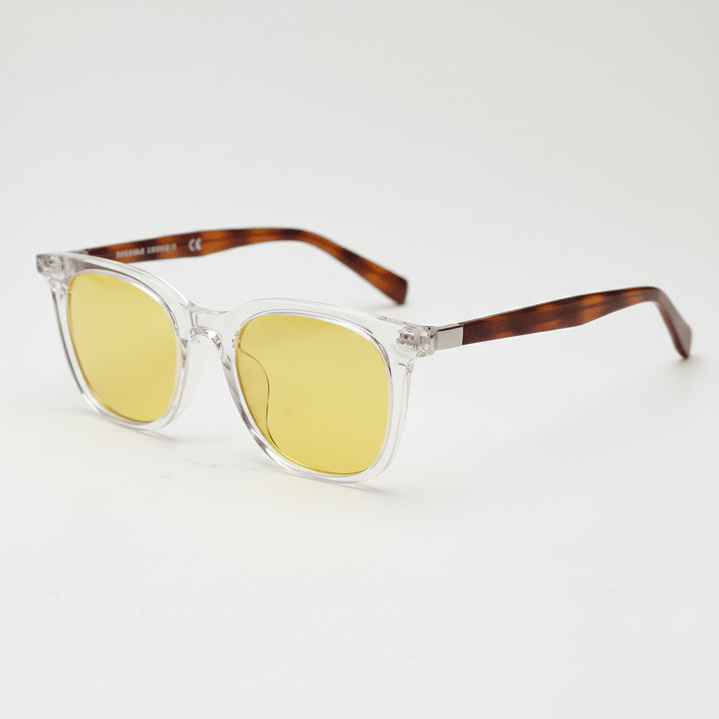 Faith Yellow Tinted Lens Sunglasses - Clear Rectangle TR90 Frame - Side View