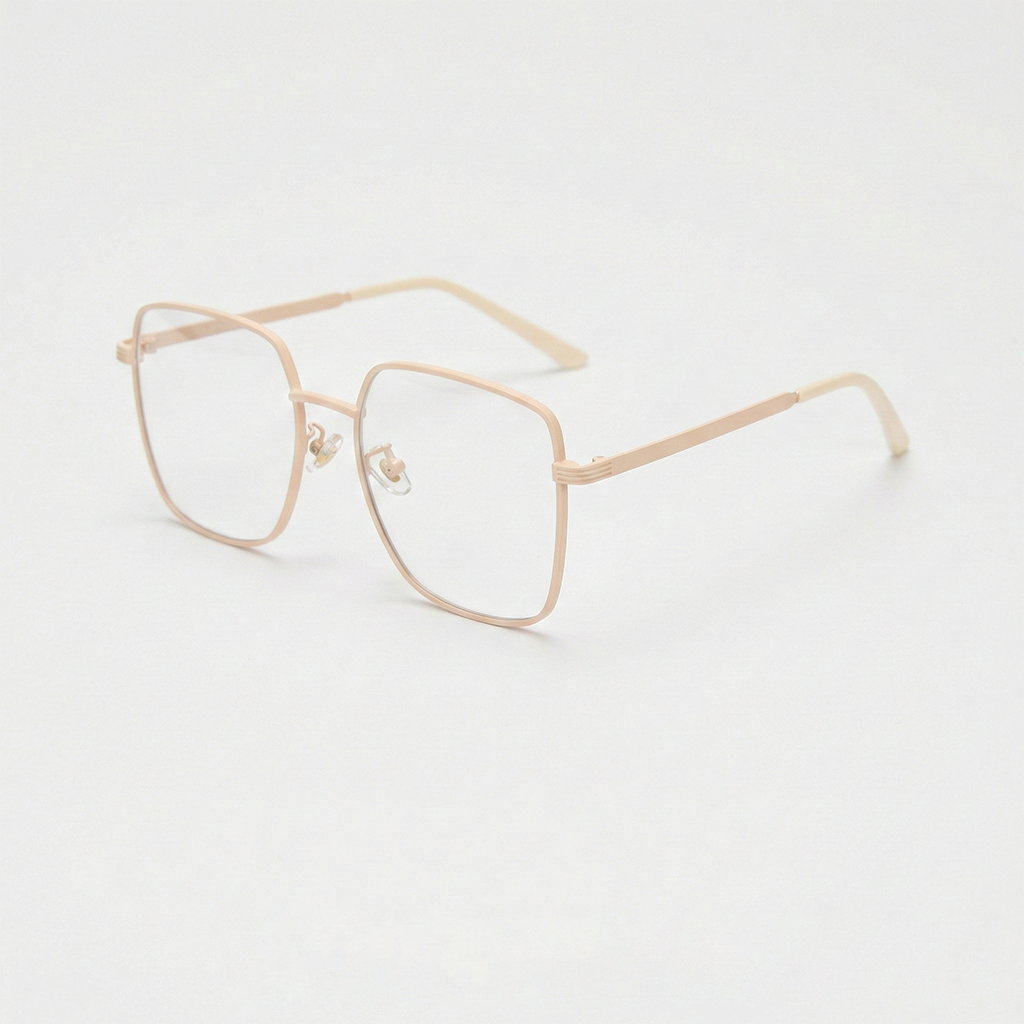 Jade Clear Lens Glasses - Gold Square Metal Frame - Side View