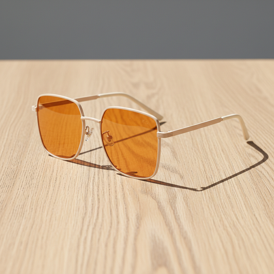 Jade Orange Tinted Lens Sunglasses - Gold Square Metal Frame - Lifestyle Shot