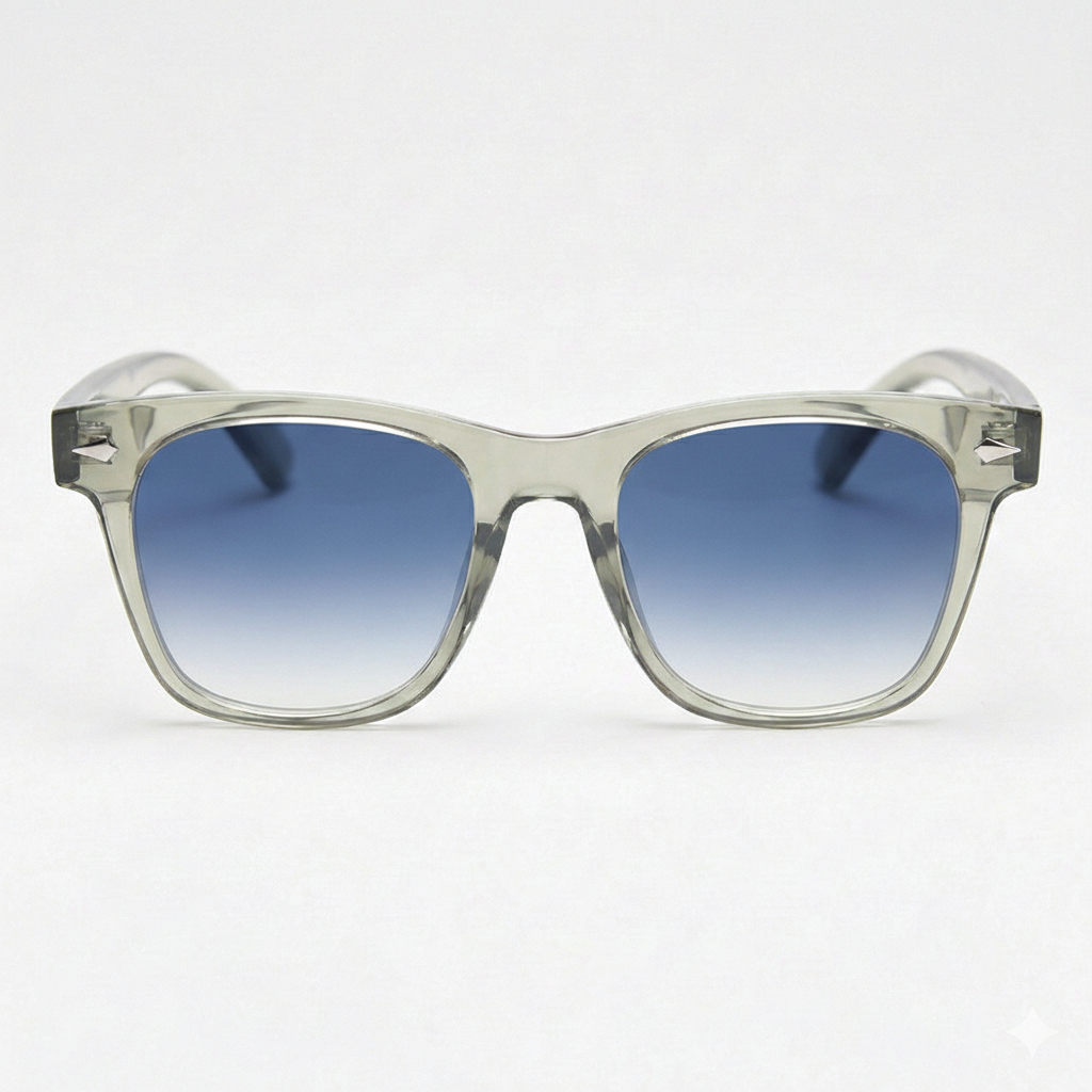 Julie Blue Gradient Lens Sunglasses - Green Rectangle TR90 Frame - Front View