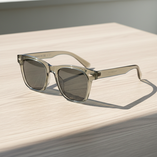 Julie Grey Tinted Lens Sunglasses - Green Rectangle TR90 Frame - Lifestyle Shot