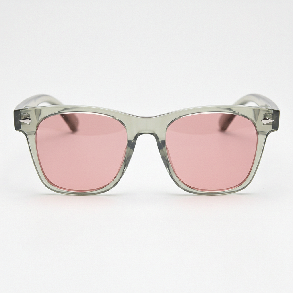 Julie Pink Tinted Lens Sunglasses - Green Rectangle TR90 Frame - Front View