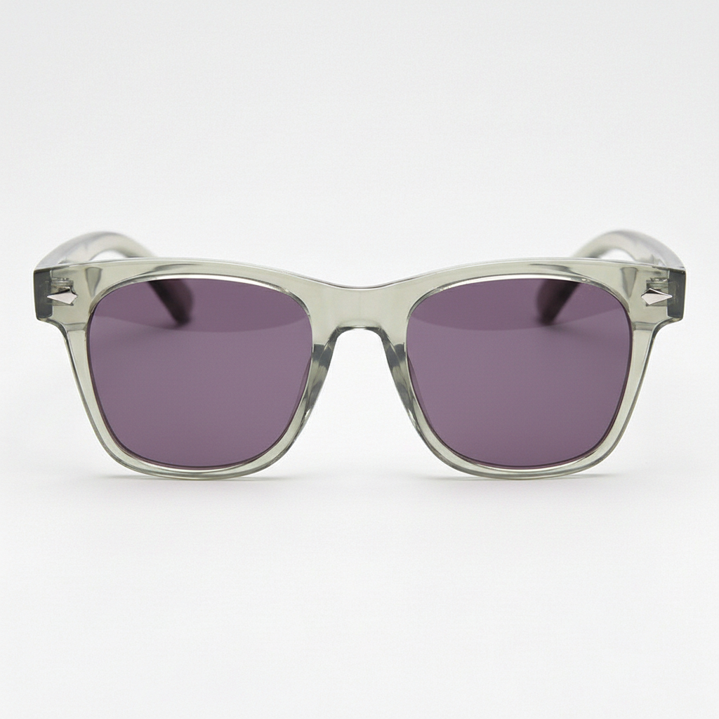 Julie Purple Tinted Lens Sunglasses - Green Rectangle TR90 Frame - Front View