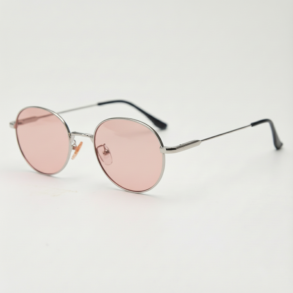 rose tinted goggles TXOME June FL-41 Rose Tint Glasses Silver Round Stainless steel Frame
