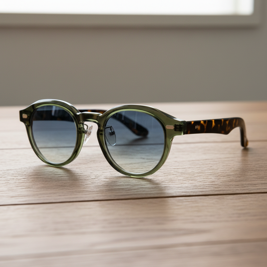 Lena Blue Gradient Lens Sunglasses - Olive green Round TR90 Frame - Lifestyle Shot