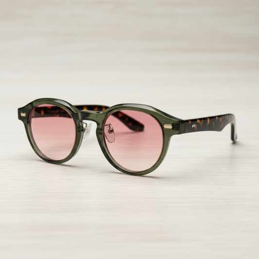 Lena Pink Gradient Lens Sunglasses - Olive green Round TR90 Frame - Lifestyle Shot