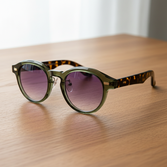 Lena Purple Gradient Lens Sunglasses - Olive green Round TR90 Frame - Lifestyle Shot