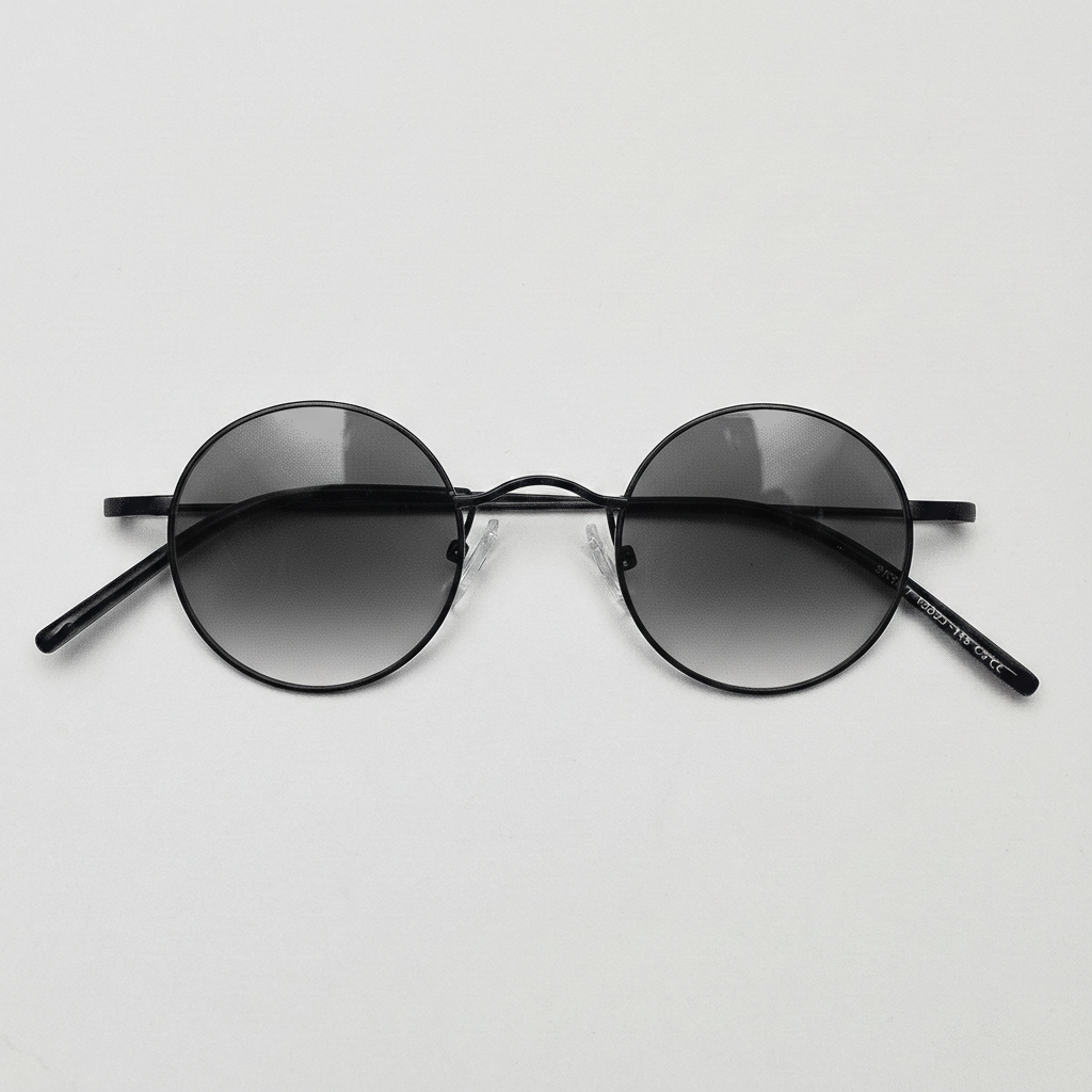 LVY Grey Gradient Lens Sunglasses - Matte black Round Titanium Frame - Front View