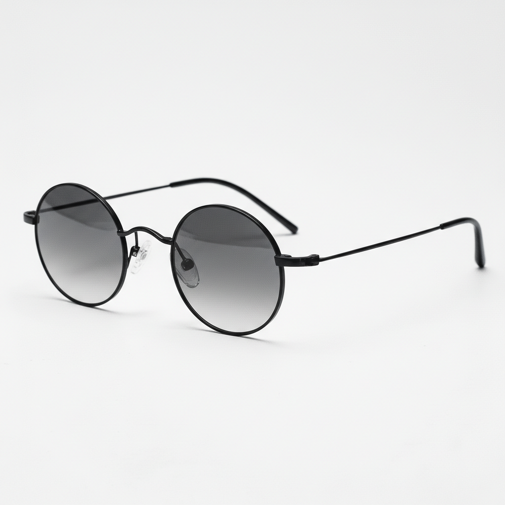 LVY Grey Gradient Lens Sunglasses - Matte black Round Titanium Frame - Side View