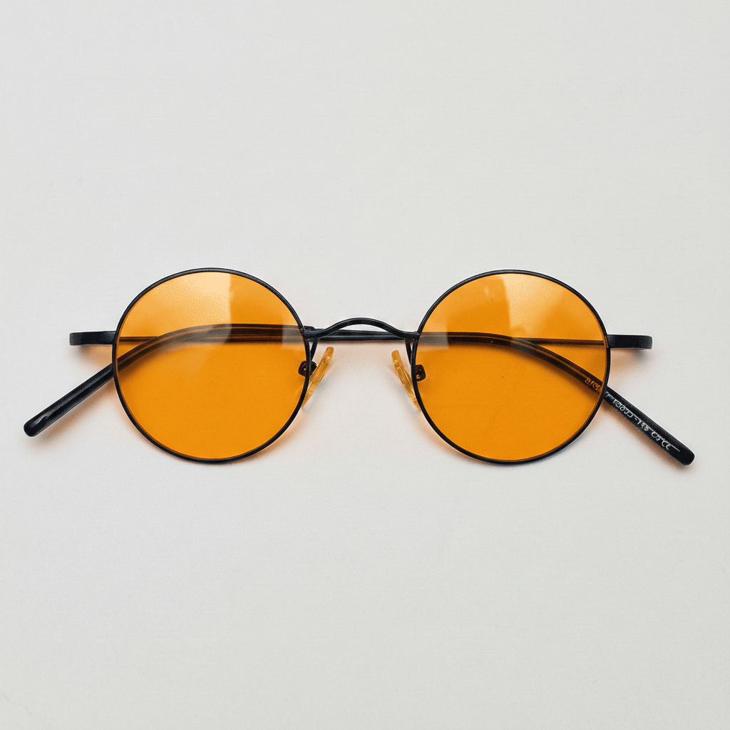 LVY Orange Tinted Lens Sunglasses - Matte black Round Titanium Frame - Front View