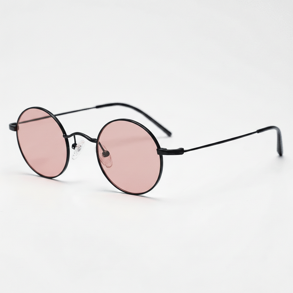 LVY FL-41 Rose Tinted Glasses - Matte black Round Titanium  display picture 1