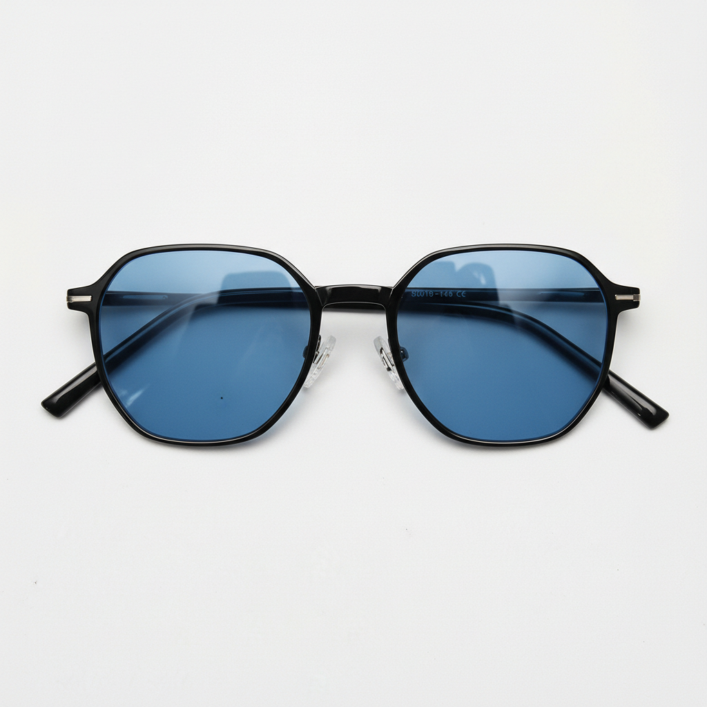 Nina Blue Tinted Lens Sunglasses - Black Square TR90 Frame - Front View