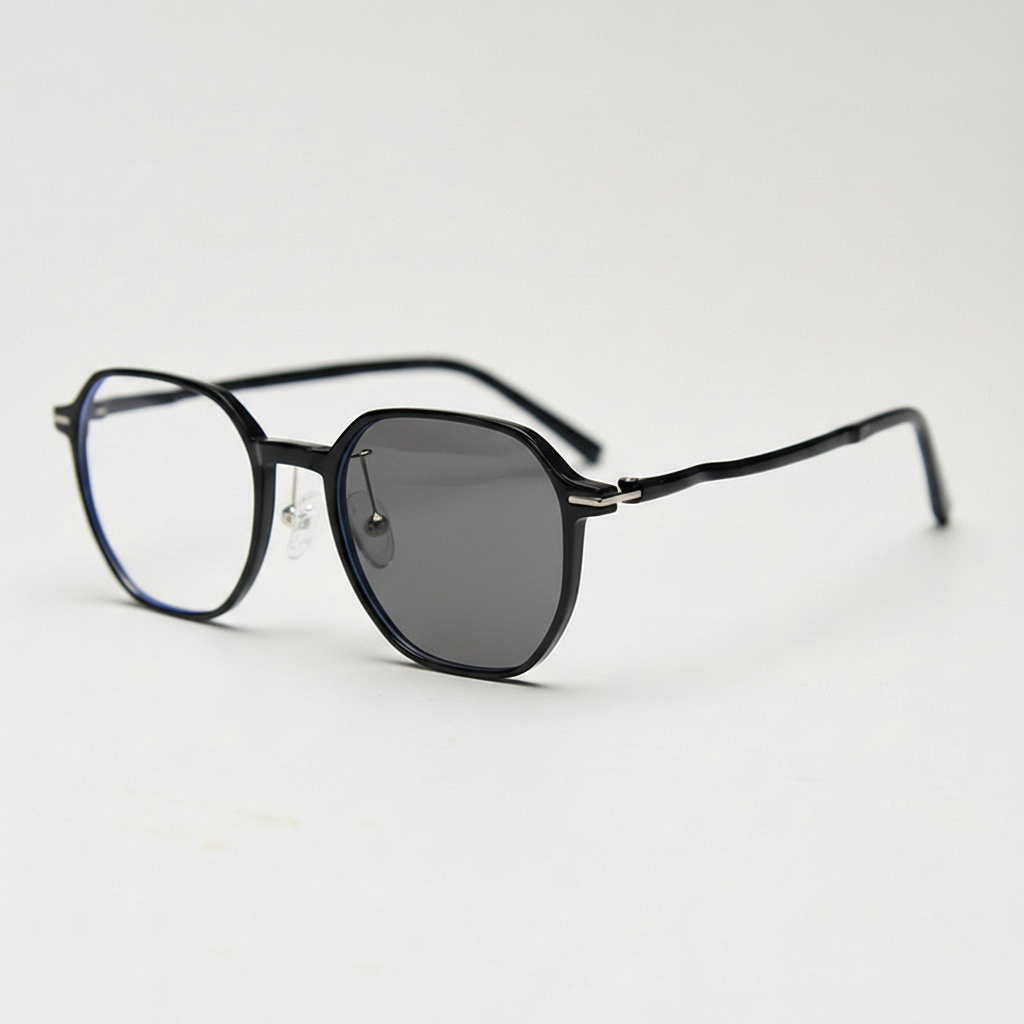 Nina Grey Photochromic Lens Glasses - Black Square TR90 Frame - Side View