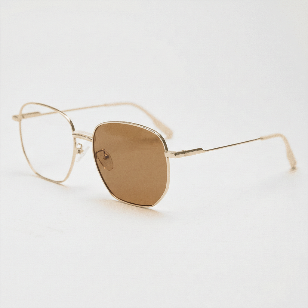 Ruth Brown Photochromic Lens Glasses - Gold Geometric Metal Frame - Side View