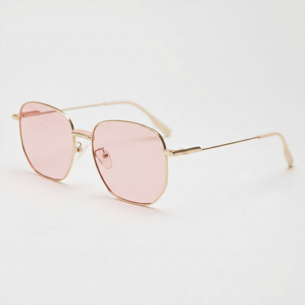 Ruth Pink Tinted Sunglasses - Gold Geometric Metal | TXOME display picture 2