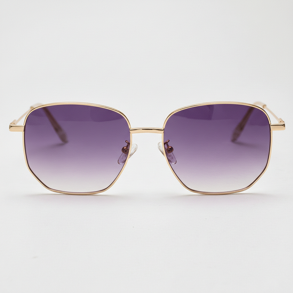 Ruth Purple Gradient Lens Sunglasses - Gold Geometric Metal Frame - Front View