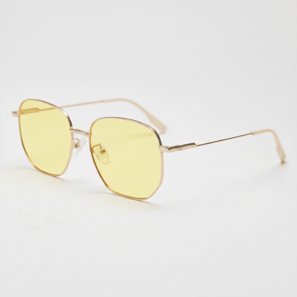 Ruth Yellow Tinted Lens Sunglasses - Gold Geometric Metal Frame - Side View