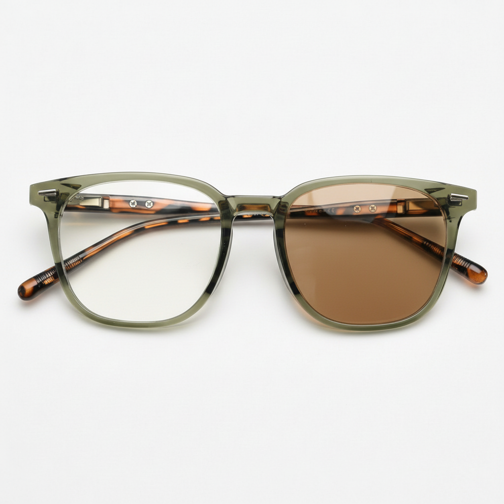 Sherry Brown Photochromic Glasses - Olive green Square TR90 – TXOME
