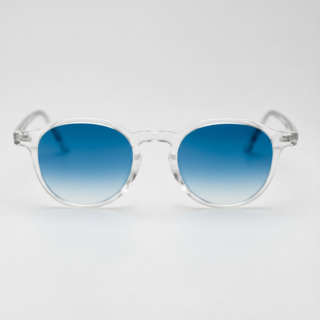 Susan Blue Gradient Lens Sunglasses - Clear Geometric TR90 Frame - Front View