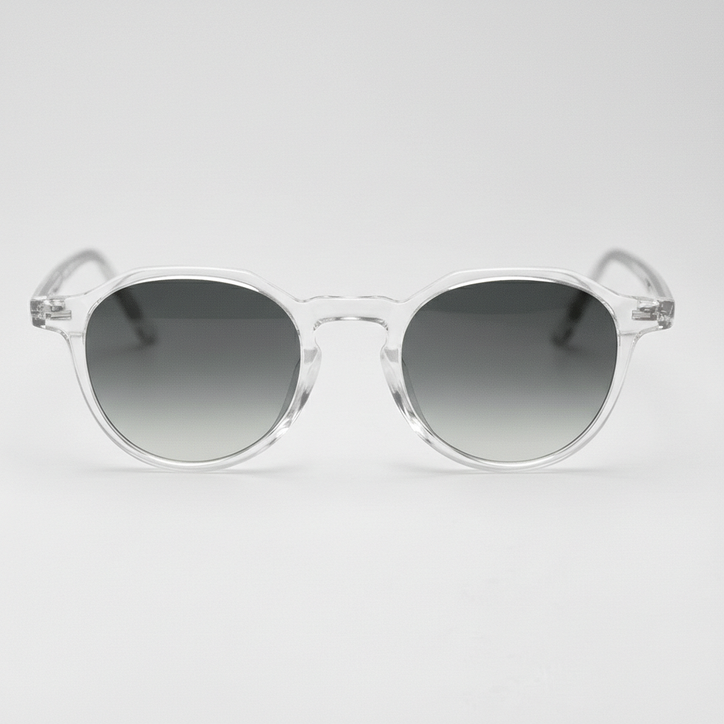 Susan Grey Gradient Lens Sunglasses - Clear Geometric TR90 Frame - Front View