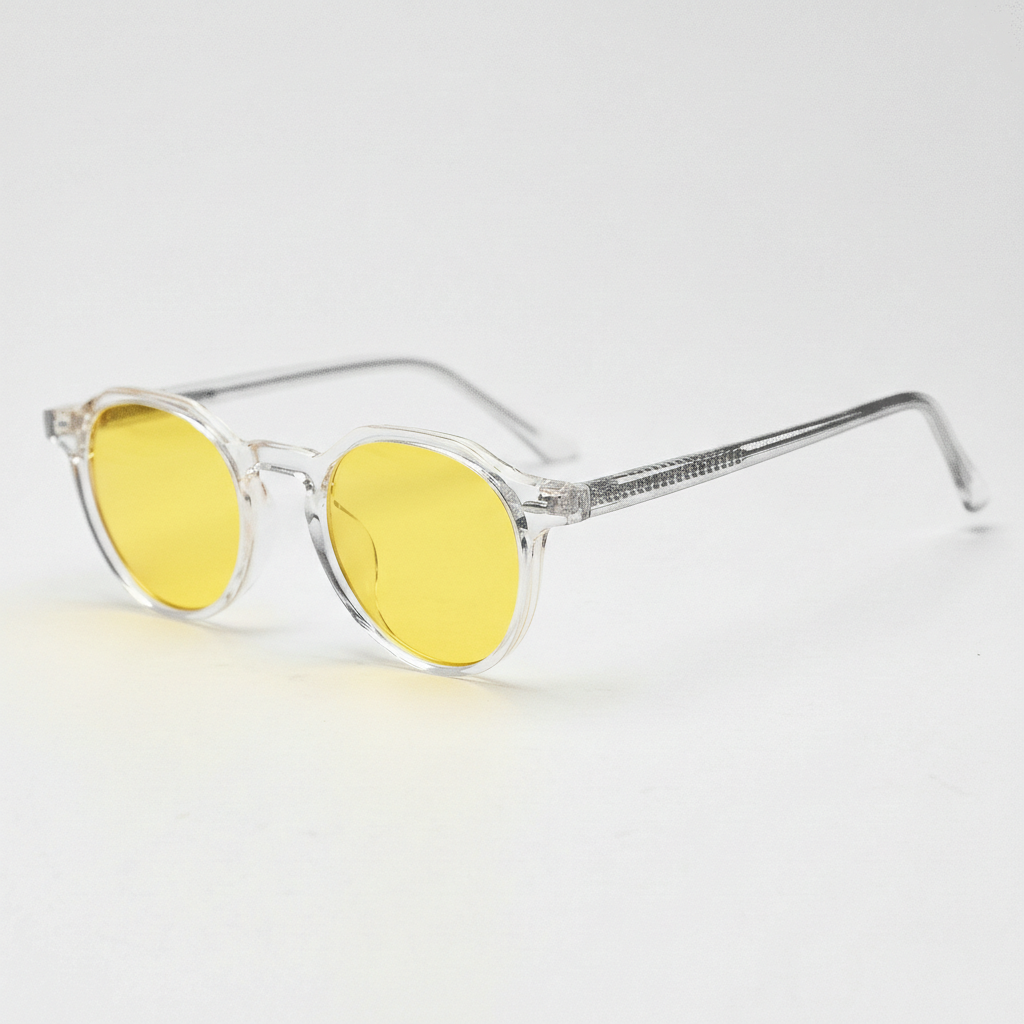 Susan Yellow Tinted Lens Sunglasses - Clear Geometric TR90 Frame - Side View