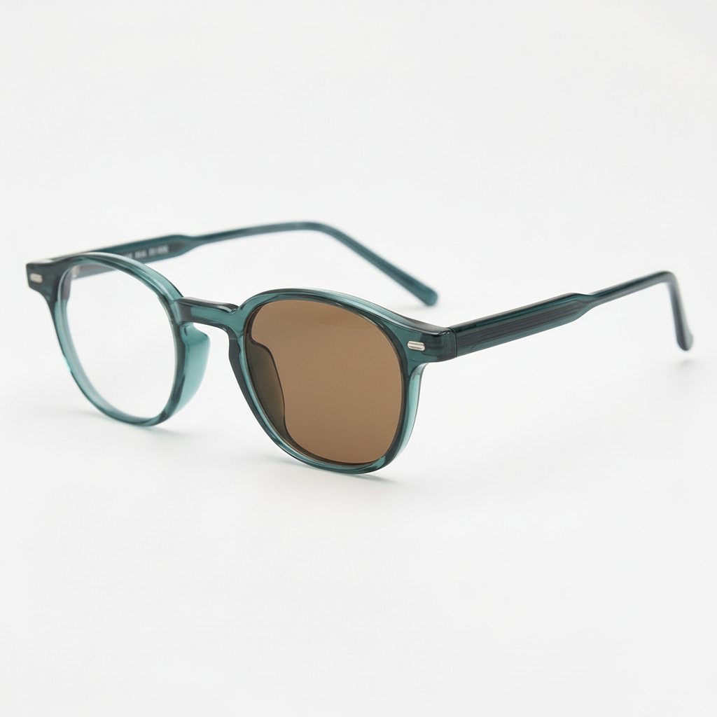 Tina Brown Photochromic Lens Glasses - Green Round TR90 Frame - Side View