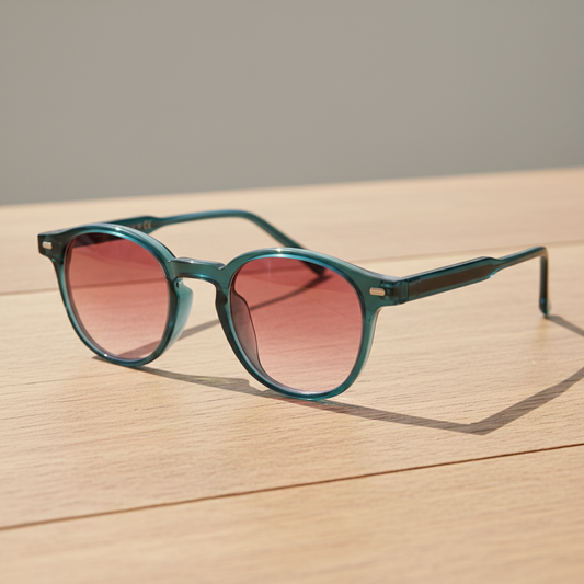 Tina Pink Gradient Lens Sunglasses - Green Round TR90 Frame - Lifestyle Shot