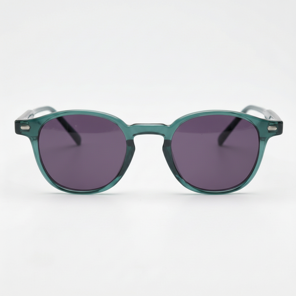 Tina Purple Tinted Lens Sunglasses - Green Round TR90 Frame - Front View
