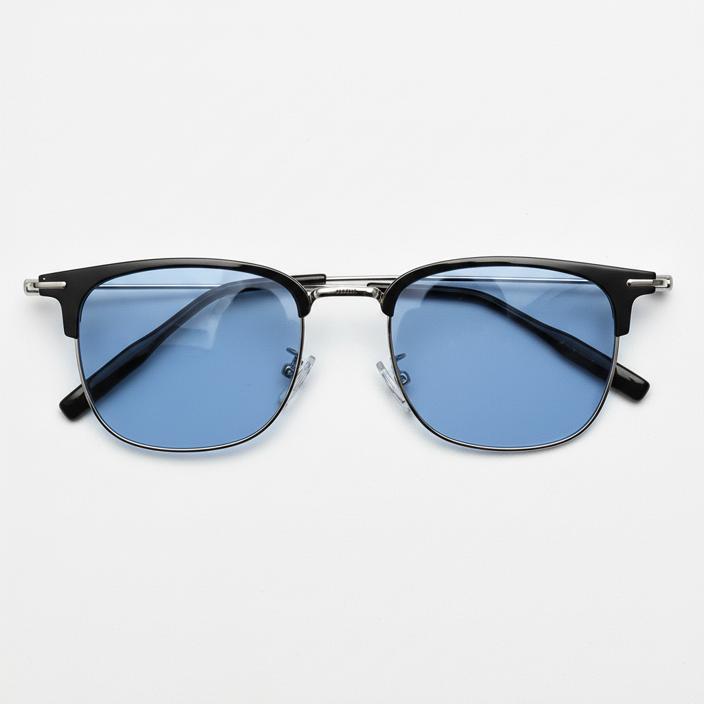 Vicky Blue Tinted Lens Sunglasses - Silver Browline TR90 Frame - Front View