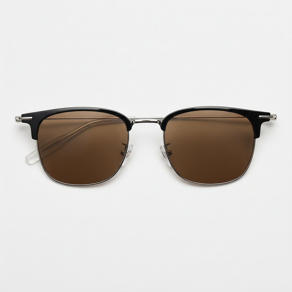 Vicky Brown Tinted Lens Sunglasses - Silver Browline TR90 Frame - Front View