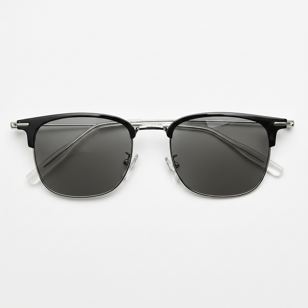 Vicky Grey Tinted Lens Sunglasses - Silver Browline TR90 Frame - Front View