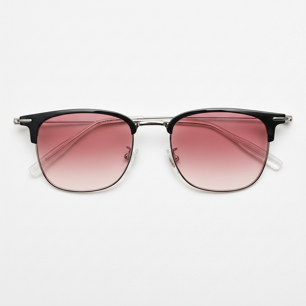 Vicky Pink Gradient Lens Sunglasses - Silver Browline TR90 Frame - Front View