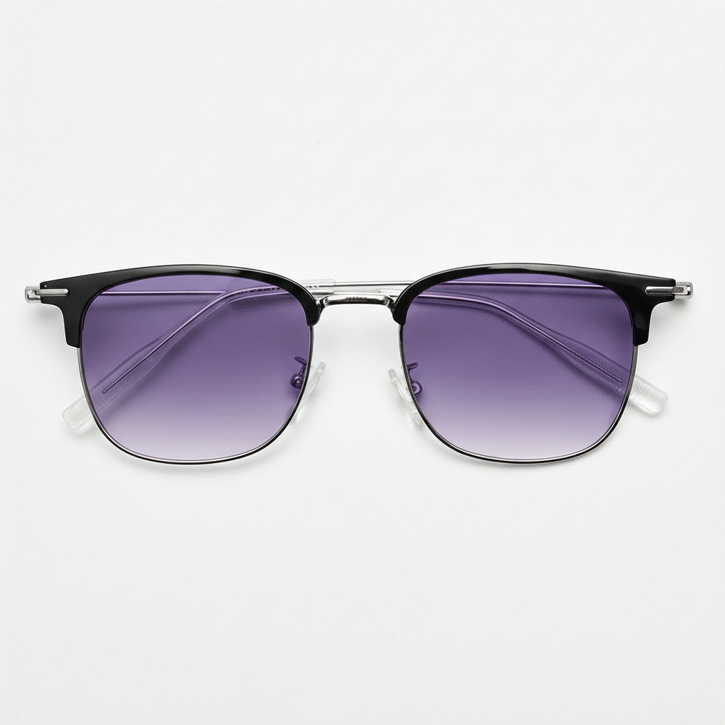 Vicky Purple Gradient Lens Sunglasses - Silver Browline TR90 Frame - Front View