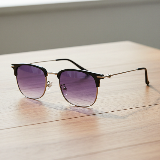 Vicky Purple Gradient Lens Sunglasses - Silver Browline TR90 Frame - Lifestyle Shot