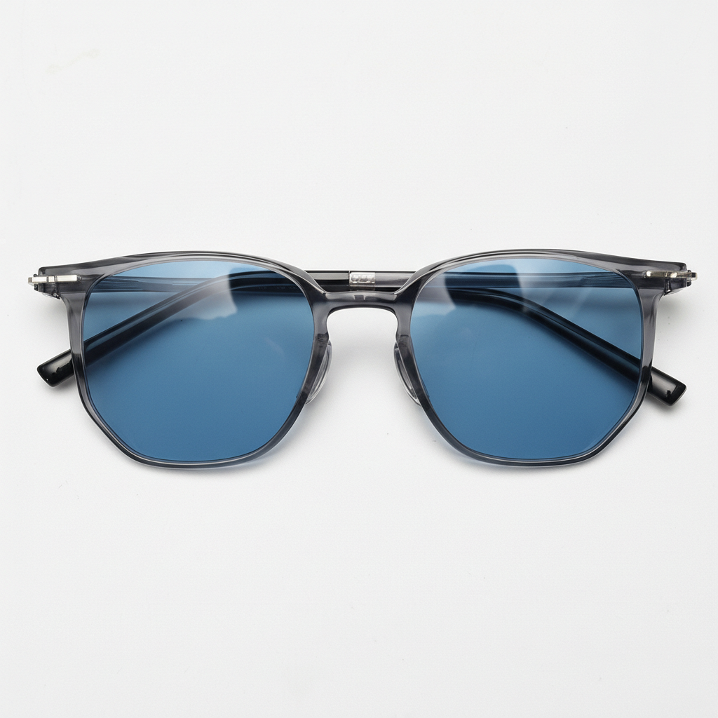 Yetta Blue Tinted Lens Sunglasses - Transparent gray Geometric TR90 Frame - Front View