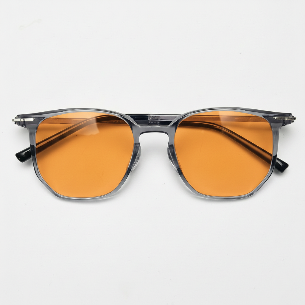 Yetta Orange Tinted Lens Sunglasses - Transparent gray Geometric TR90 Frame - Front View
